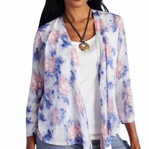 Chico’s diffused floral lightweight convertible open cardigan size 1